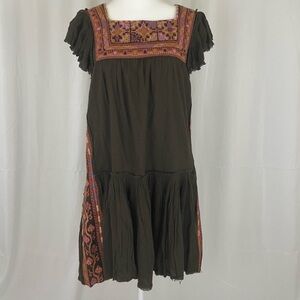 Free People NEW Brown and Orange Square Neck Dress Flowy Cutout Ruffle Back NWT